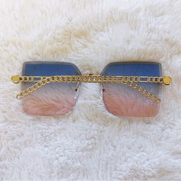 Skyla Blue & Pink Gold Chain Link Oversized Sunglasses - Picture 9 of 10